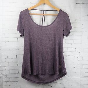BALANCE COLLECTION PLUM SHORT SLEEVE STRAPPY WATERFALL BACK YOGA TOP SIZE M